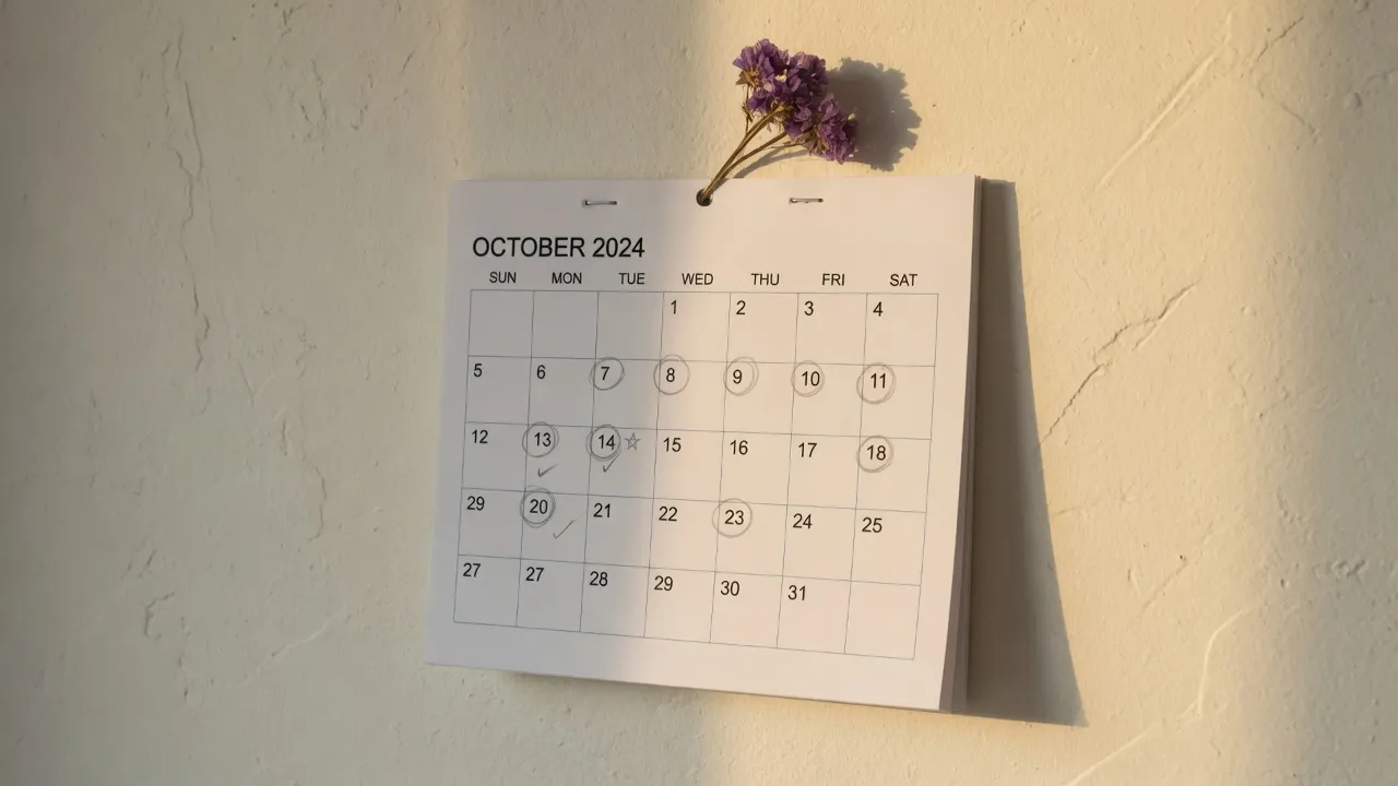 Calendario de pared en una cocina, con la luz de la tarde entrando por la ventana.
